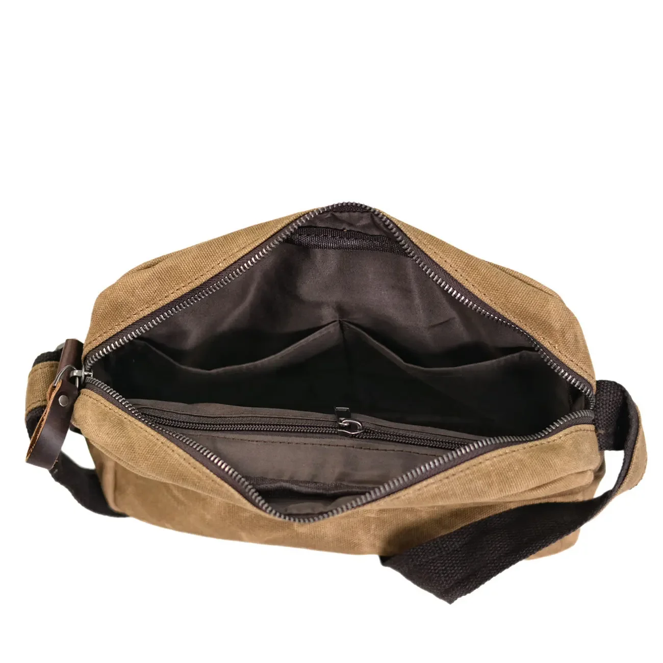 Retro Wax Canvas Men's Shoulder Bag with Head Layer Cowhide and Horizontal Crossbody Bags