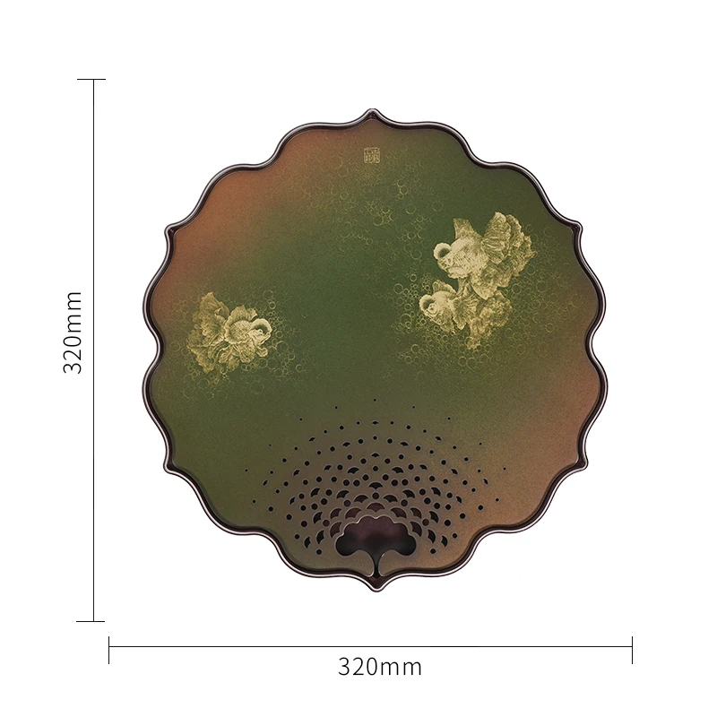 

Hexagonal lotus tea tray, copper color burning, handmade brass， water storage, new Chinese Zen advanced dry brewing table