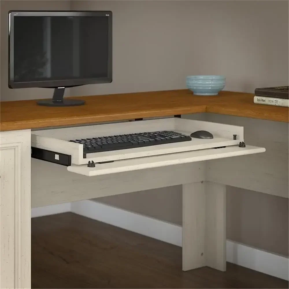 L-Shaped Desk with Hutch, Drawers, and Storage Cabinet, 60W x 60D x 69H, Pewter Accents