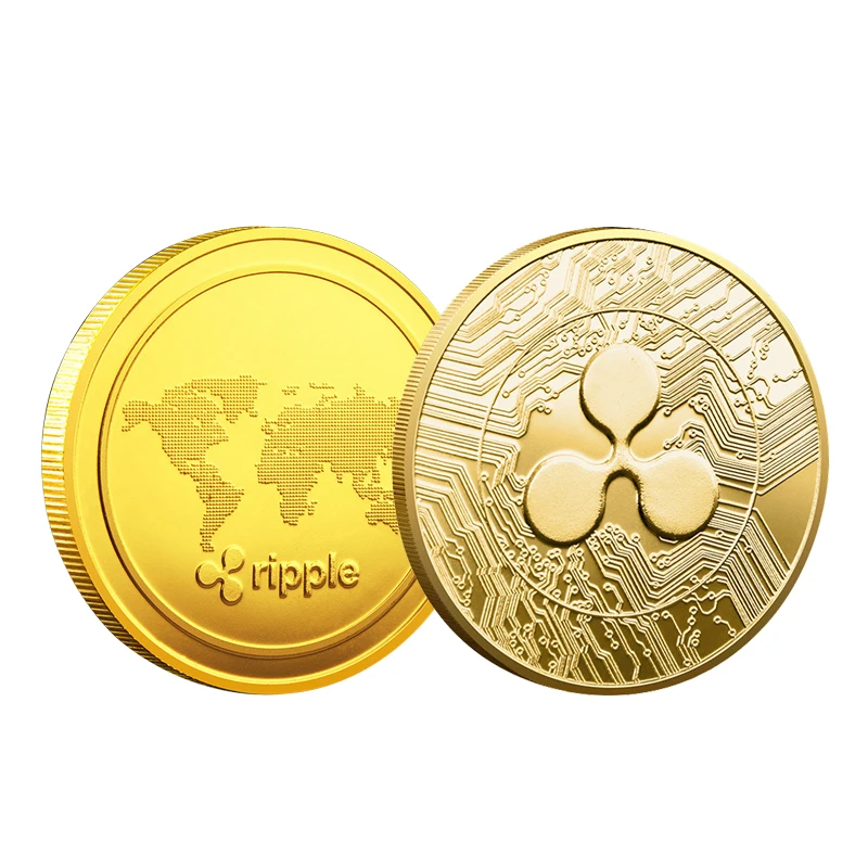 عملة تموج افتراضية رقمية XRP عملة تشفير مطلية بالذهب والفضة مع علبة بلاستيكية مجموعة فنية تذكارية للعملات المعدنية هدية تذكارية
