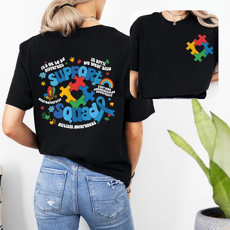 Personalized Autism Awareness Shirts Family Autism Support Squad T-shirts Autism Mom T-shirts Neurodiversity Inclusion Clothes