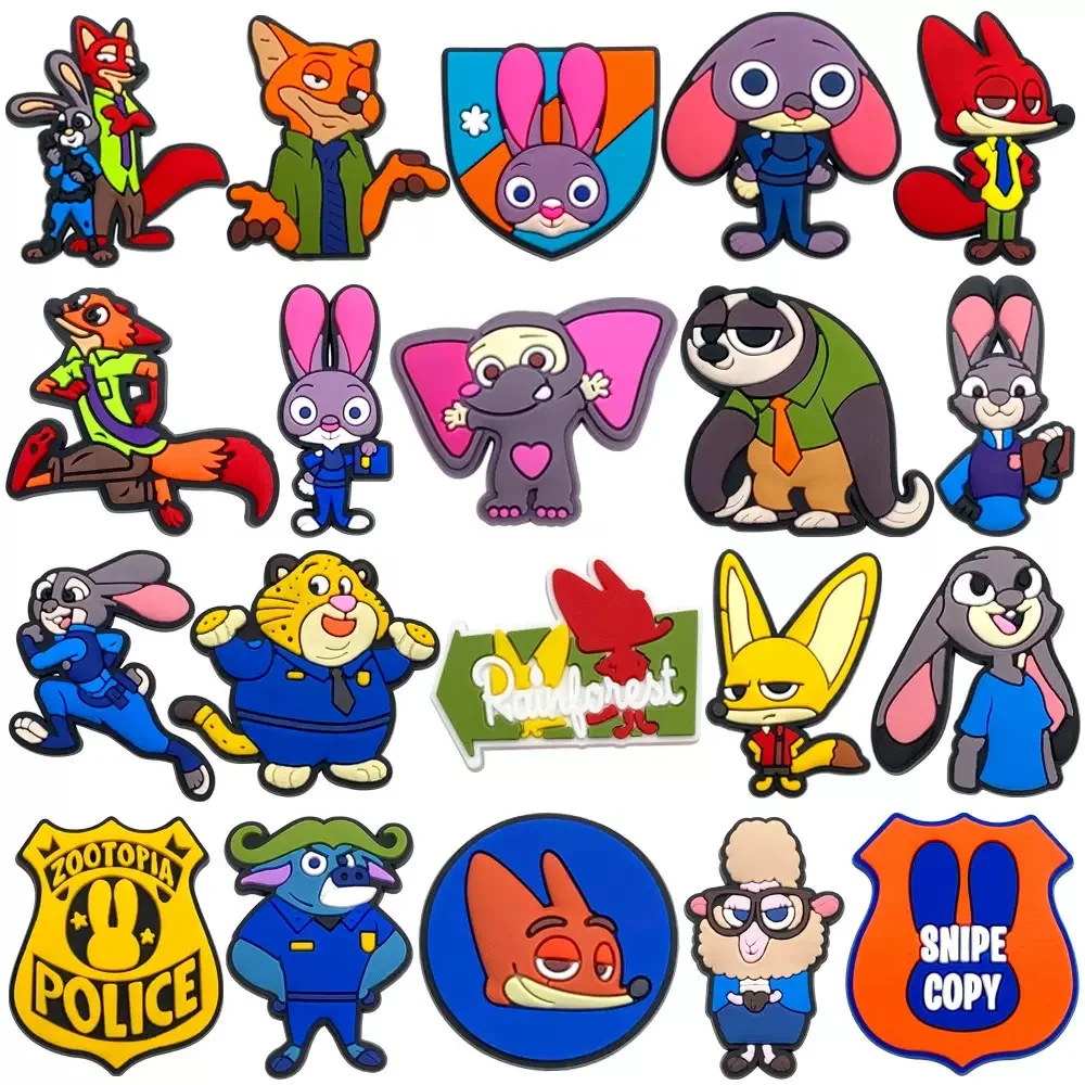 

16-36 шт., подвески для обуви Disney Zootopia для шлепанцев, сандалии, украшения для обуви из ПВХ, аксессуары, пряжка для сабо, подарок на Рождество и день рождения