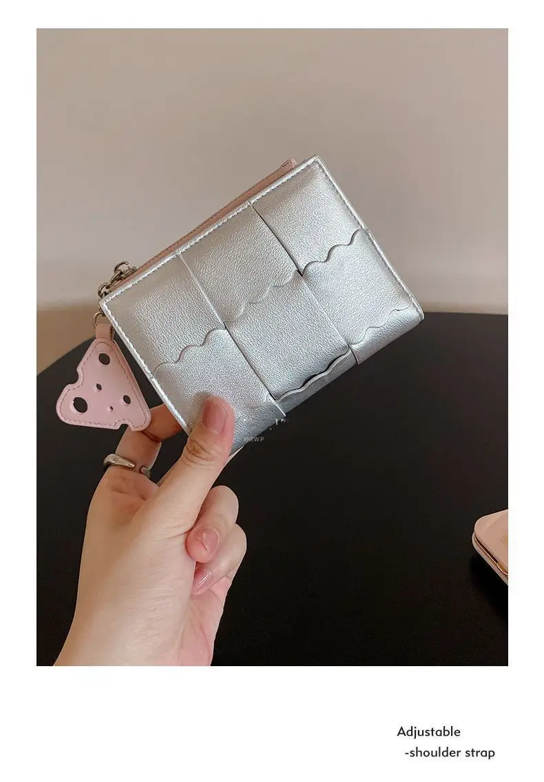 1 Piece Sliver Color Bag for Women Korean Fashion Chic Y2K Style Purse Card Wallet Portable Travel Outdoor Sweet Coin Purse