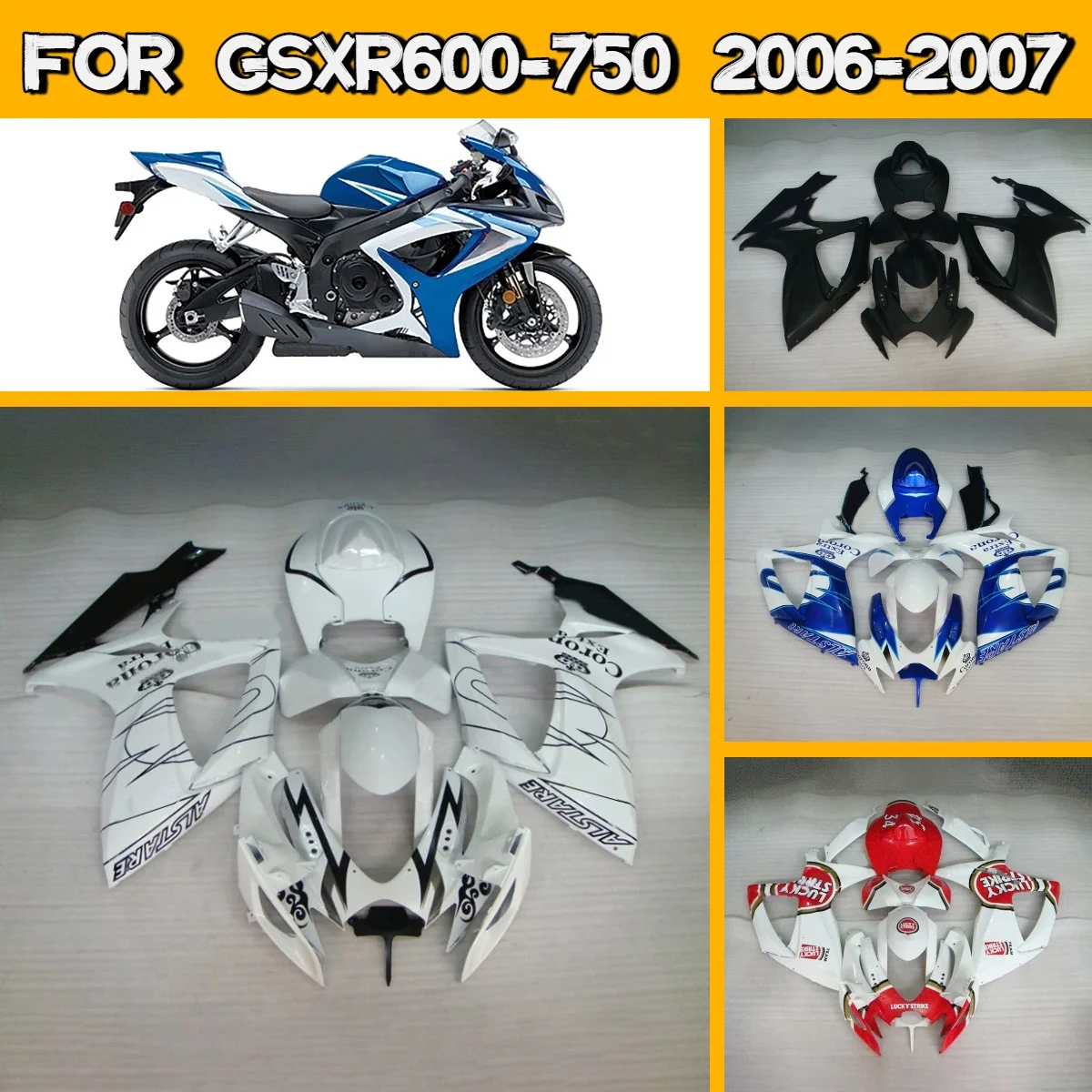 

Комплект окрашенных литых обтекателей (обвесов) для Suzuki GSXR 600 750 2006-2007 годов выпуска, изготовленных методом литья под давлением, с системой ABS. Запчасти и аксессуары.