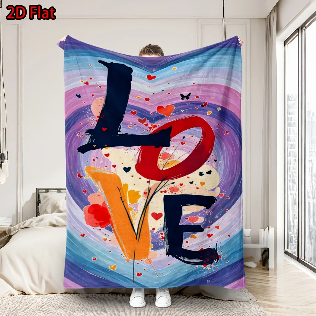 Vibrant Abstract Love Heart Throw Blanket Decorative Cozy Comforter for Bedroom Art Decor Romance Gift Idea