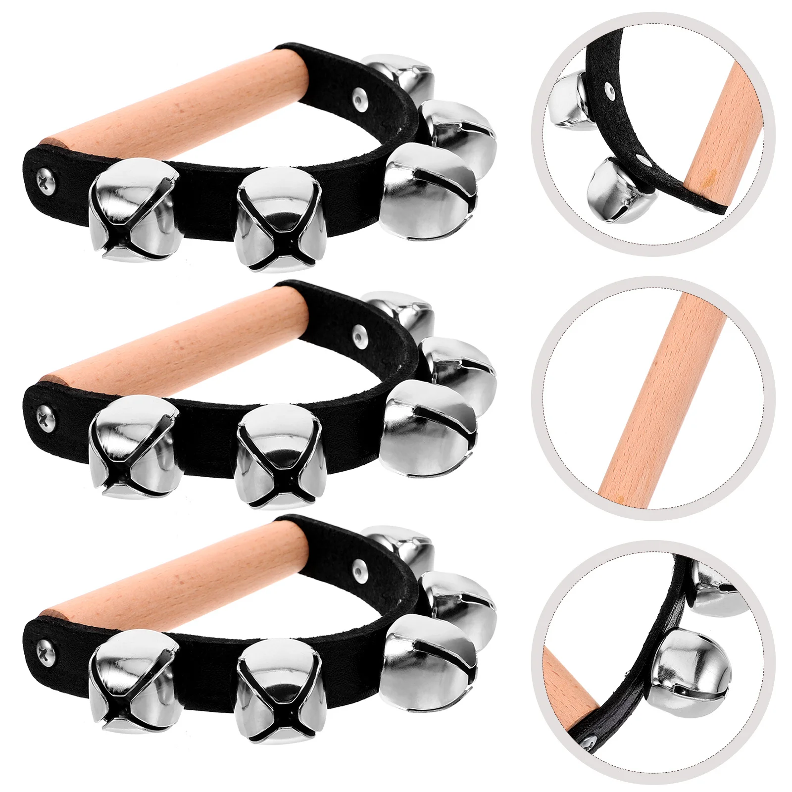 

3Pcs Hand Bells Wooden Handle Musical Instrument for Beginners Music Learning Dance Party Celebration Rhythm Wooden Handle Bells