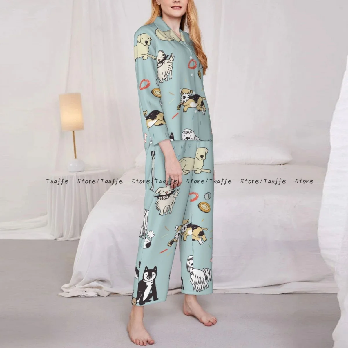 Women's Pajamas Long-sleeved Girl Loungewear Two-piece Set Different Doodle Dogs Pajamas for Autumn Spring