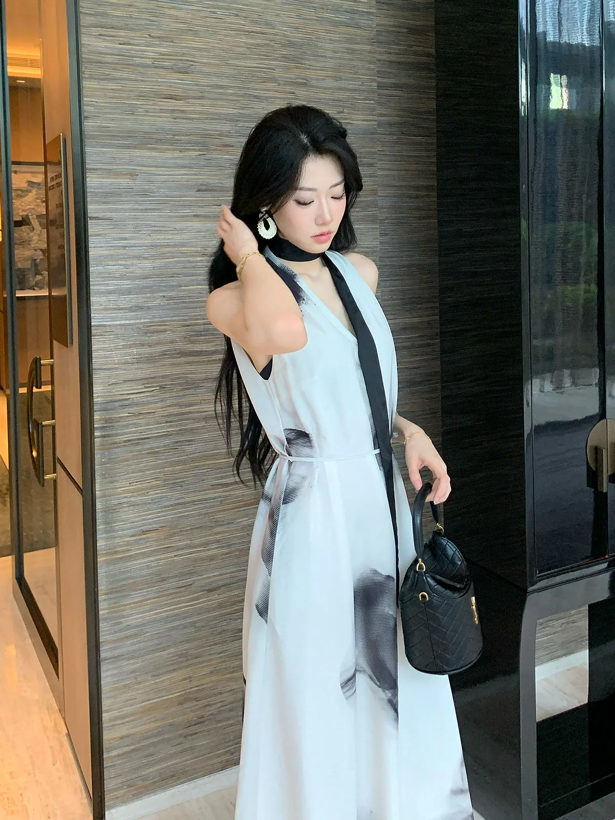 

Jinqi Summer Slim Fit Svel oulder Bared Print Dr Design Sensation Chic Long Waist Cinching Dr Polyester Fiber