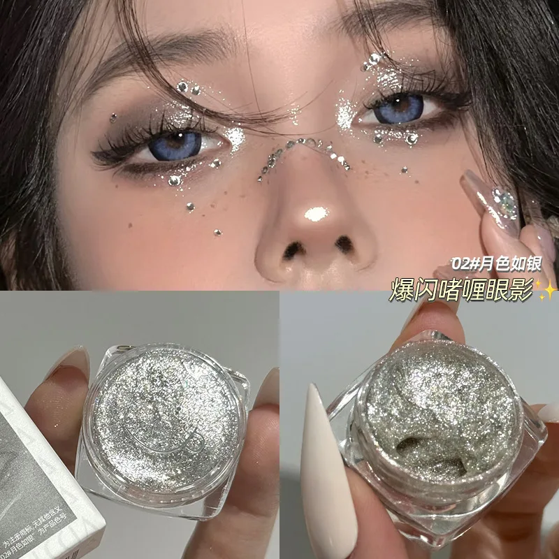 Pots de fard à paupières en Gel liquide, maquillage éblouissant, scintillant, métallique, argent, blanc, surligneur, paillettes, imperméable, brillant, ver à soie