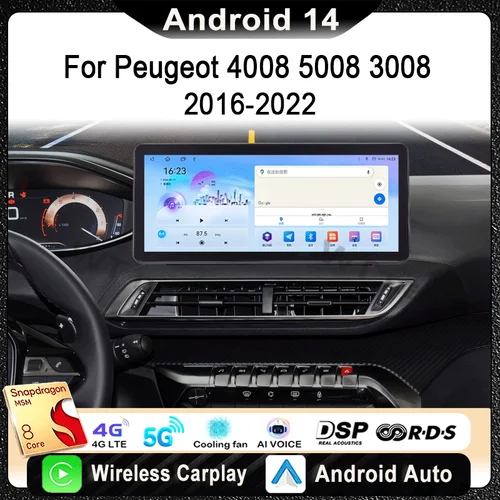 12.3インチ プジョー 4008 5008 3008 2016-2022 カーラジオ マルチメディア ビデオプレーヤー ワイヤレスCarPlay Android Auto ナビ GPS