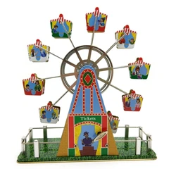 Wind up Toy Ferris Wheel Tinplate Music Box Vintage Photo Props