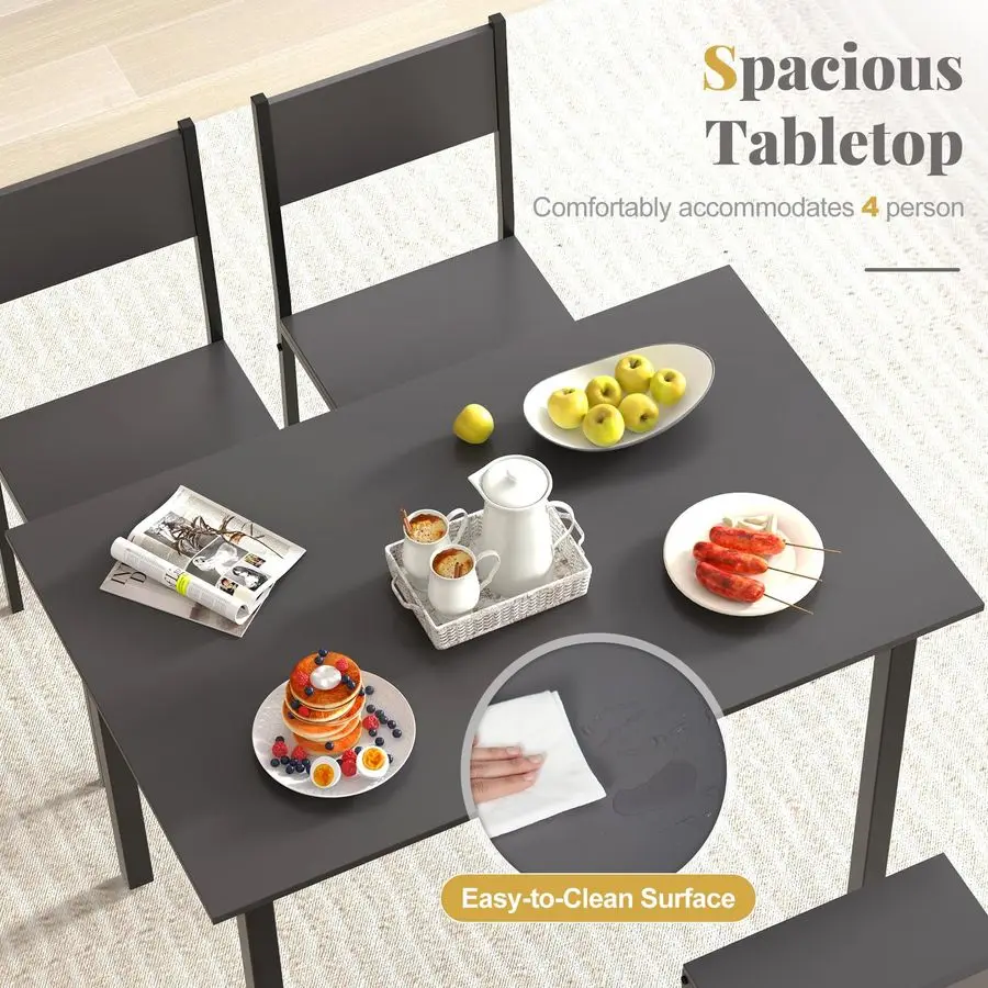 Dining Table Set for 4, 5Piece Kitchen Table Set with Dinner Table, Dining Chairs, Metal Frame, SpaceSaving Dinette Set for Livi