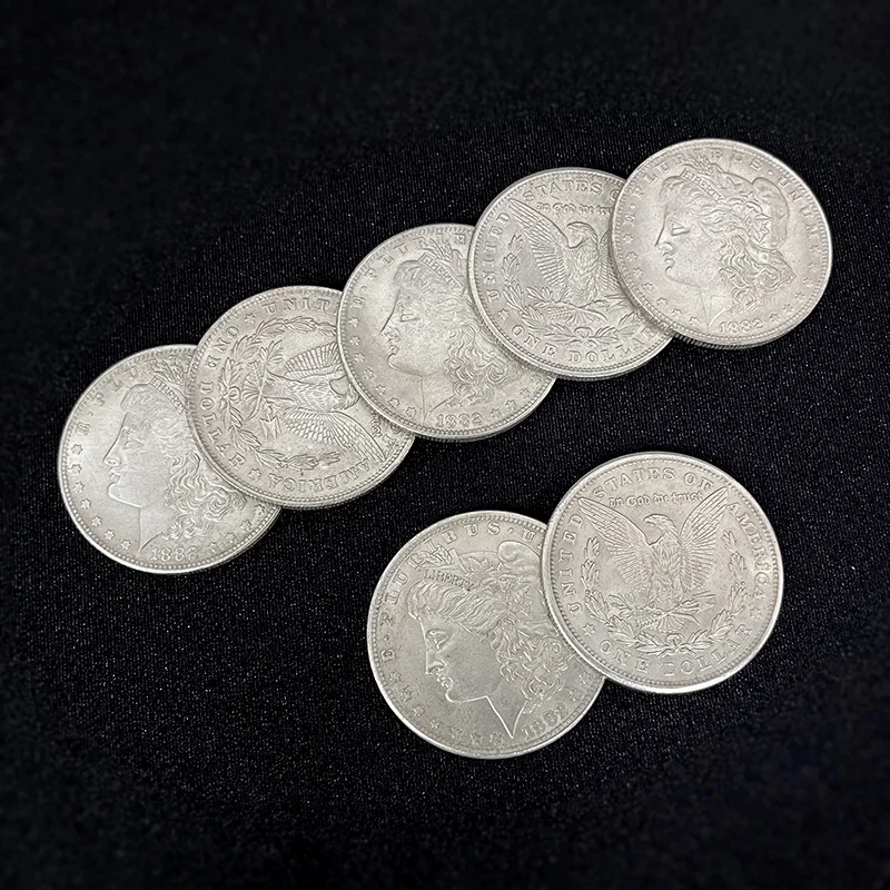 Cupronickel Morgan Dollar Shell and Coin Set 5 Coins 1 Head Shell 1 Tail Shell Close Up Magic Tricks Magicians Prop Accessory