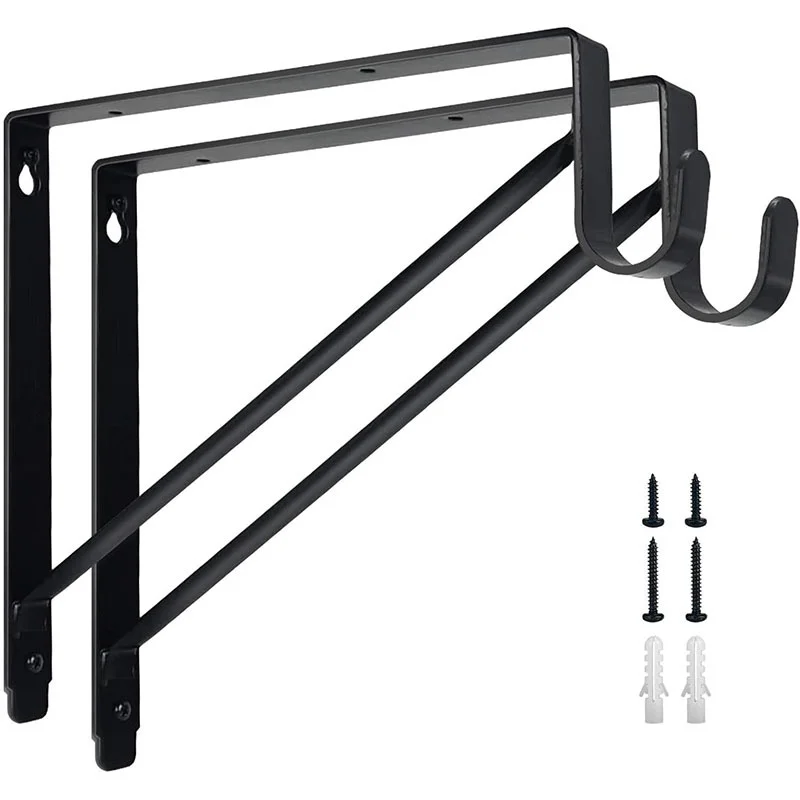 

2PCS Heavy-duty Wardrobe Bracket and Pole Rack Closet Rod Support Hook Wall-mounted Circular Closet Rod Bracket
