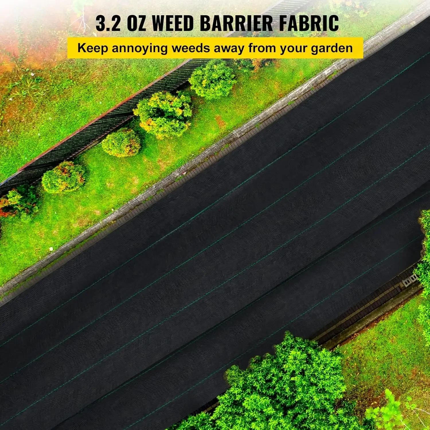 Happybuy 6.5FTx330FT Premium Weed Barrier Landscape Fabric Heavy Duty 3.2OZ, Woven Weed Control Gardening Mat, High Permeability