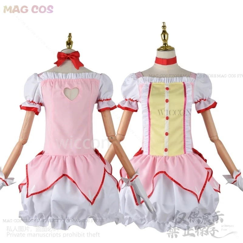 Anime menina mágica kaname madoka cosplay kawaii lolita vestido rosa traje madoka perucas sapatos puella magi madoka para o dia das bruxas