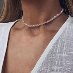 Korean Mulit-cut Glass Crystal Irregular Beaded Choker Necklace for Women Fashion Transparent Vintage Female Collar Neck Jewelry