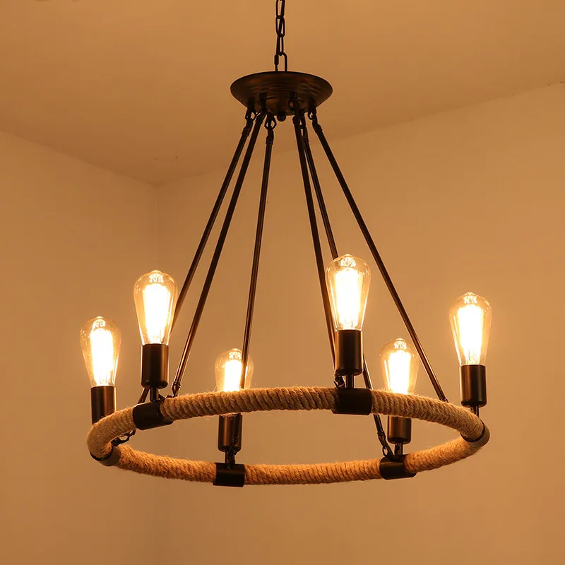 

Dillon Chandelier Retro industrial chandelier Loft Rope 6/8/14 Heads hemp rope light Living Room Bedroom Kitchen rustic light