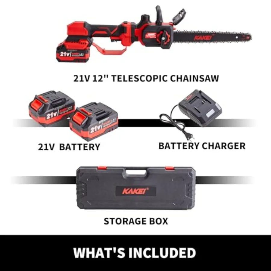 Gergaji Teleskopik Tanpa Kabel 21V untuk Penggunaan Rumah dan Taman, Gergaji Tiang Tanpa Kabel 12 Inci dengan Ekstensi 3 Kaki untuk Pemangkasan Pohon