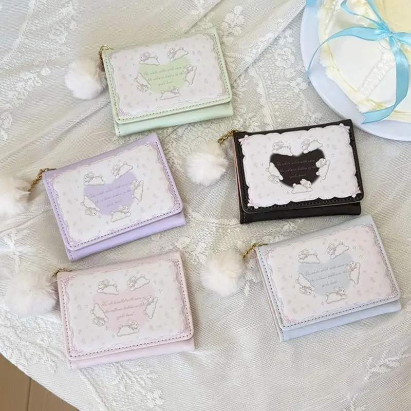 

E8FB Trifold Wallet Card Holder PU Leather Coin Purse Card Holder Lovely Change Purse