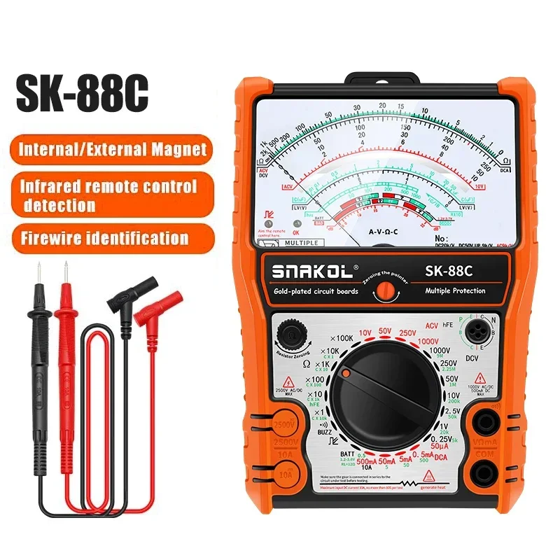 Professional Pointer SK88C Analog Multimeter with Protective Coat 10A DC Current 2500V Voltage Tester Multi-resistor Meter