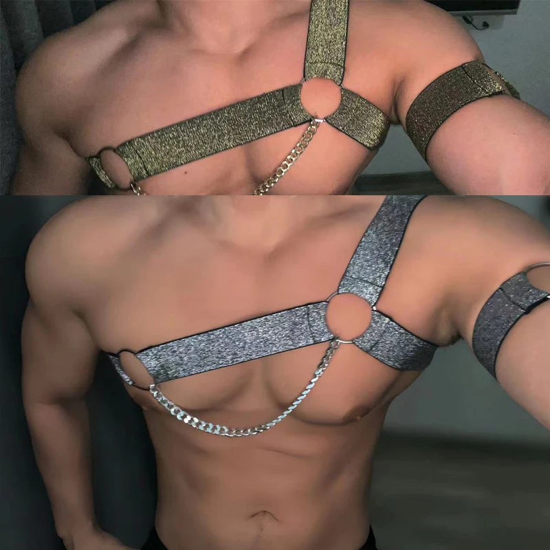 Men Elastic Harness Body Chest Straps Belt Mens Shoulder Strap Bondage Pole Dance Costume Stage DS DJ Party Clubwear XS6489