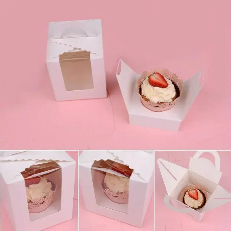 1/5/10 Pcs Single Cupcake / Muffin / Fairy Cake Boxes With Clear Window Gift Box Wedding Party Candy Cookies Box