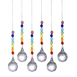 6Pcs Crystal Suncatcher Chandelier Prism Chakra Pendant Color Acrylic Beads Hanging Window Rainbow Maker Home Decor