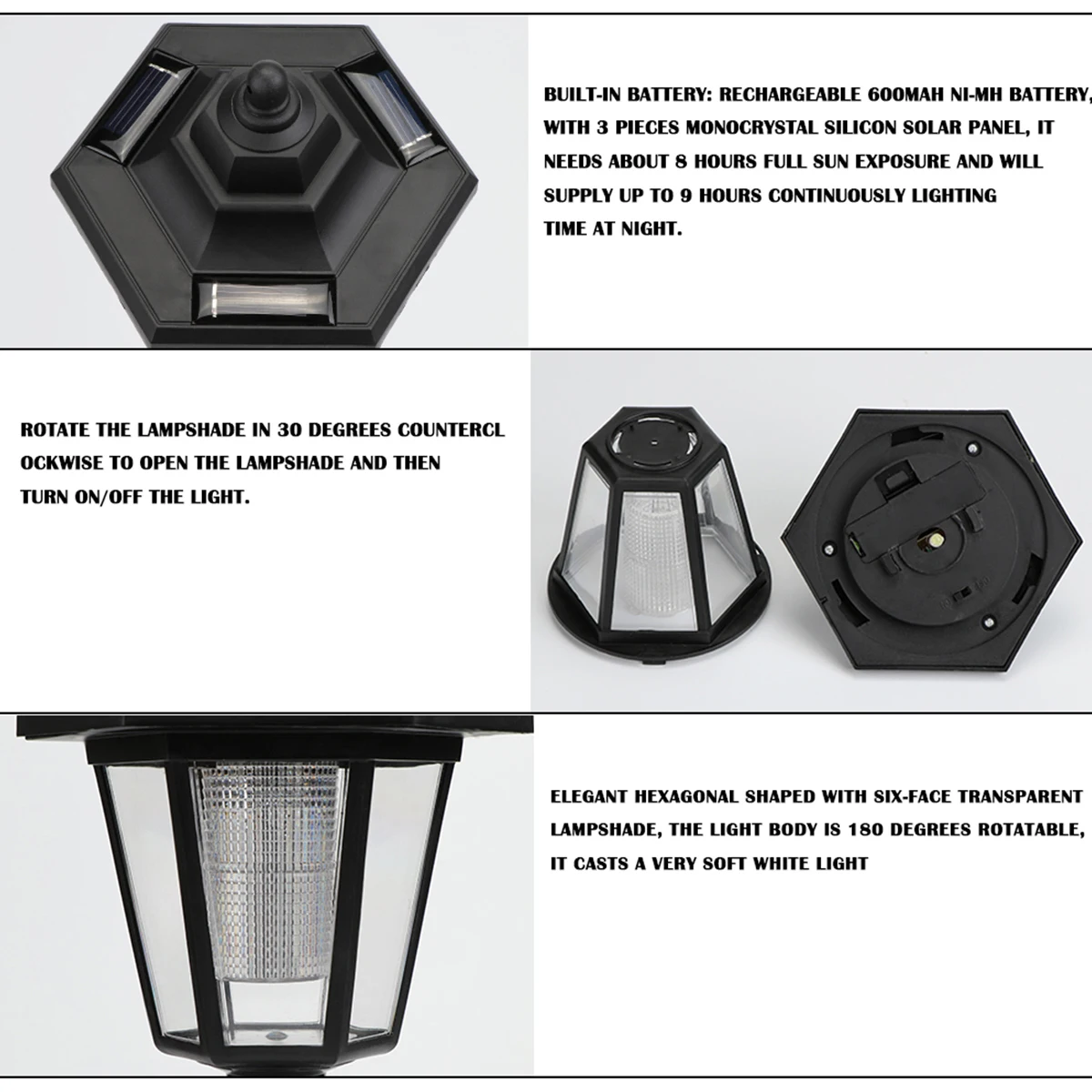 Hexagonal Solar LED Wall Light, Lâmpada ao ar livre, Garden Sconce Lantern, Impermeável Retro Landscape Decor, 2pcs