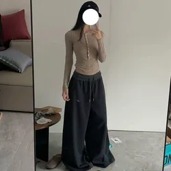 Deeptown Vintage Oversized Basic Women Sweatpants Wide Leg Korean Fashion Baggy Harajuku Pants Jogging Hip Hop Trousers Autumn