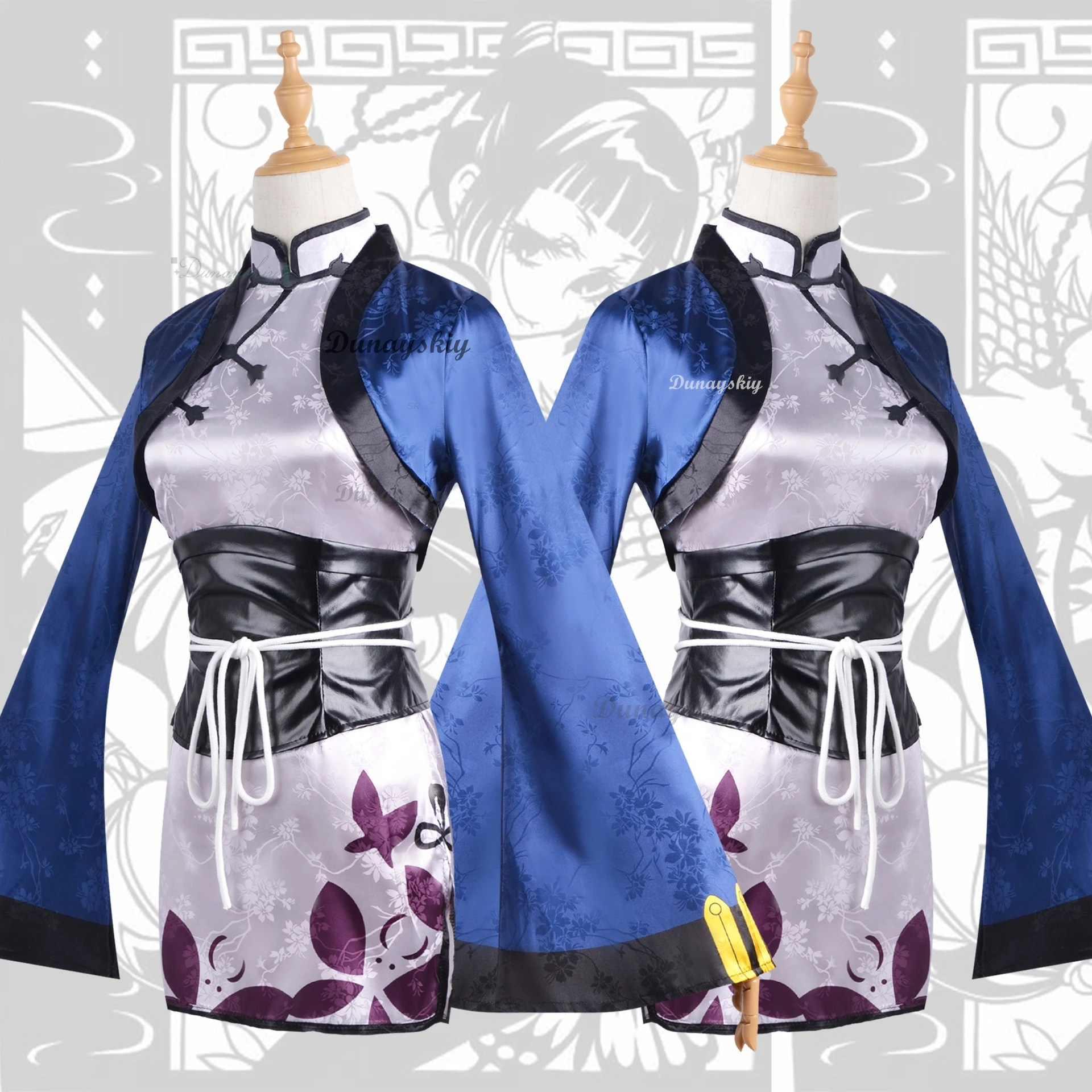 Черный дворецкий Ран Мао Косплей Костюм Китайский стиль Cheongsam шаль парик сексуальные женщины Хэллоуин вечерние