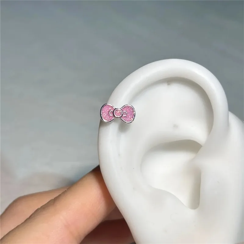 1 قطعة لطيف الكرتون الحلو فتاة الأذن الكفة التيتانيوم الصلب القط Bowknot أقراط موضة تنوعا الصغيرة العصرية النساء الأذن مجوهرات #3