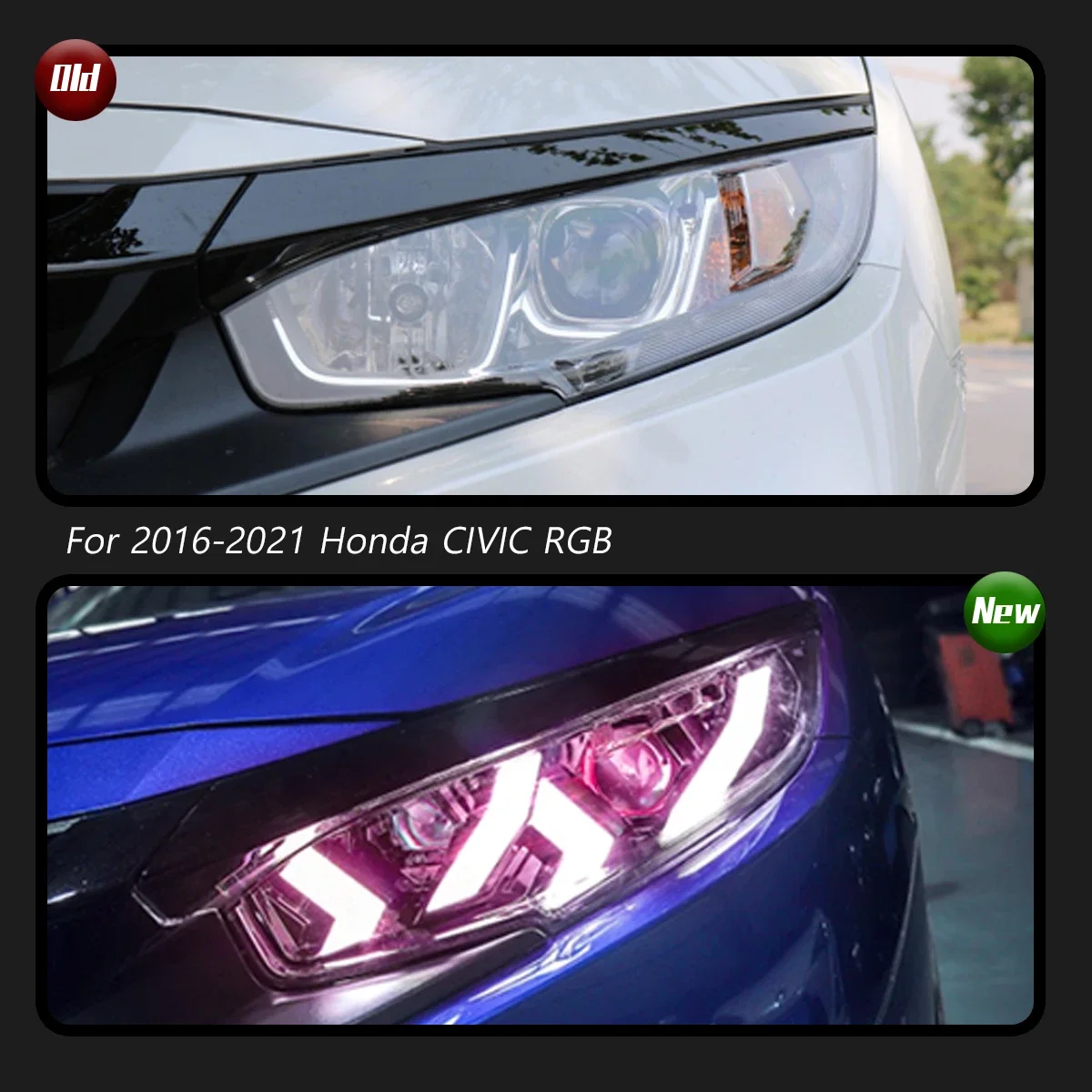 TYPY New LED Headlight Upgrade Modified Full Head Lamp For Honda CIVIC RGB 2016-2021 Turn Signals Daytime Running Lights