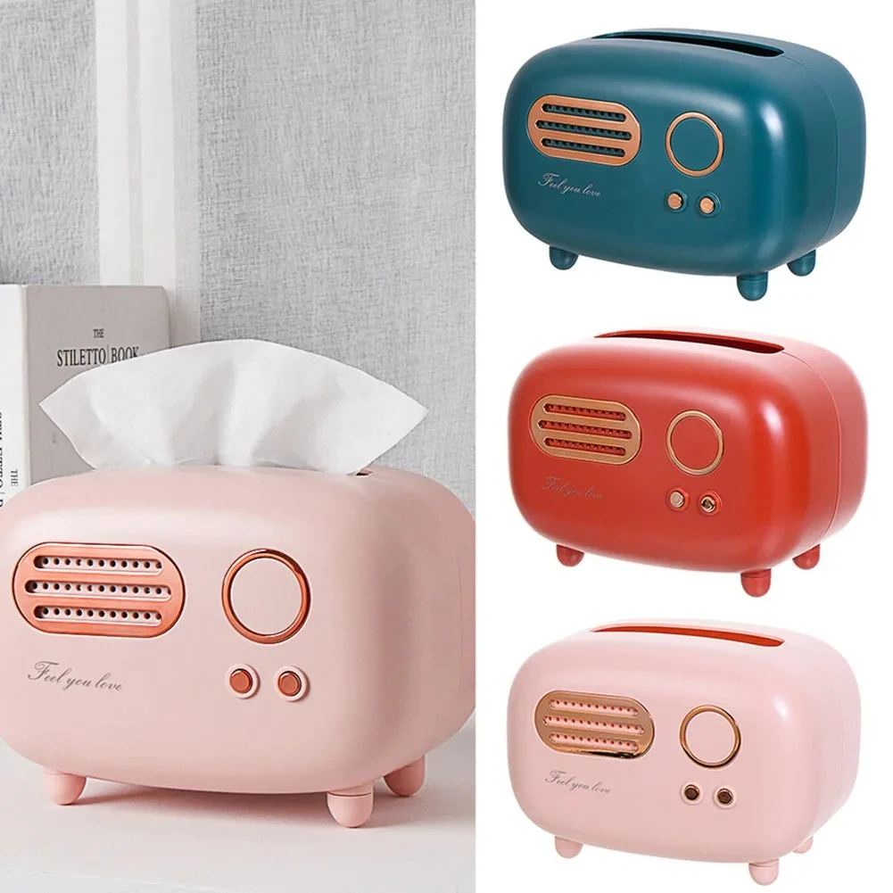 Retro Radio Model Tissue Box Desktop Paper Holder Home Living Room Tissue Box Case Vintage Dispenser Storage Napkin Case