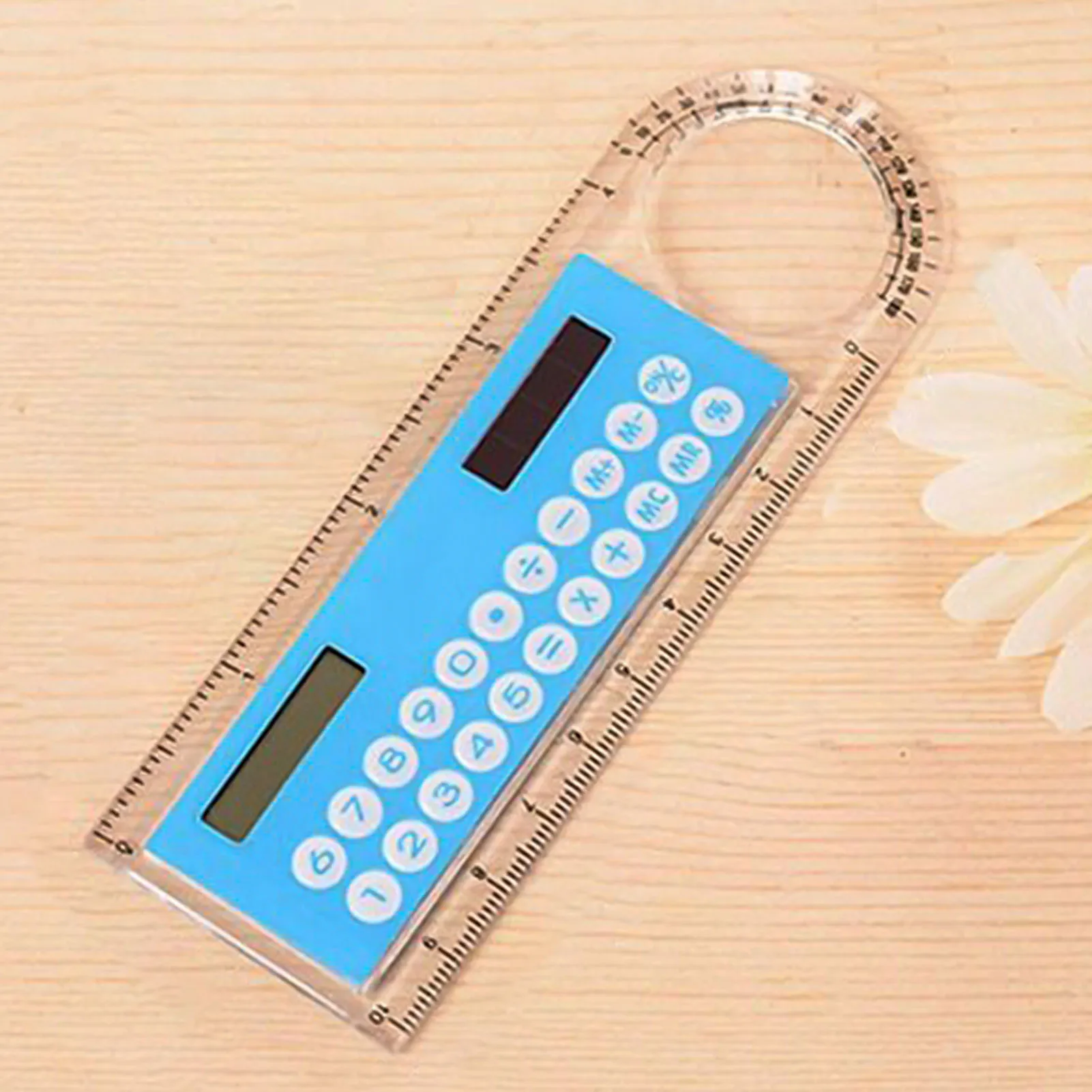 Solar Ruler Calculator with Magnifier Transparent Pocket Mini Calculator Stationery Math Toys School Electronics Calculator