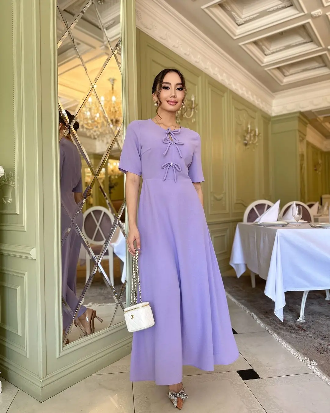 

Simple Elegant O-Neck Prom Dresses Short Sleeves Ankle Length Party Dresses Pleated Evening Dresses