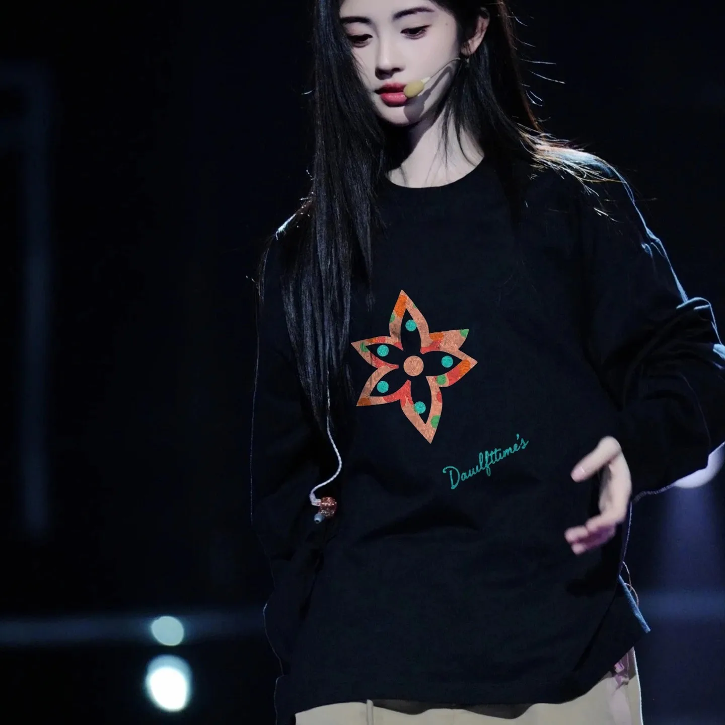 

JU JING Women's Loose Fit Bla Printed Sweatirt Autumn Winter Faion Slimming Versatile Top round Ne Long Sve