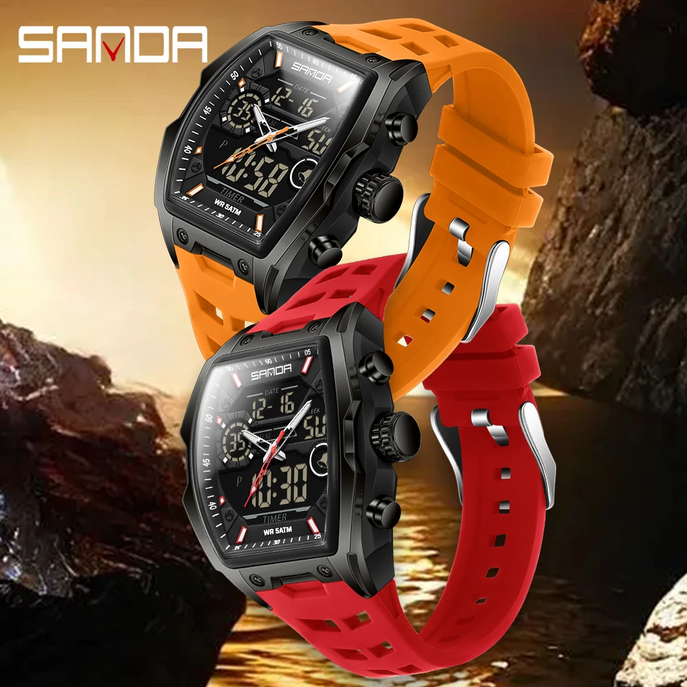 Men's Electronic Watch with Big Dial and Dual Display