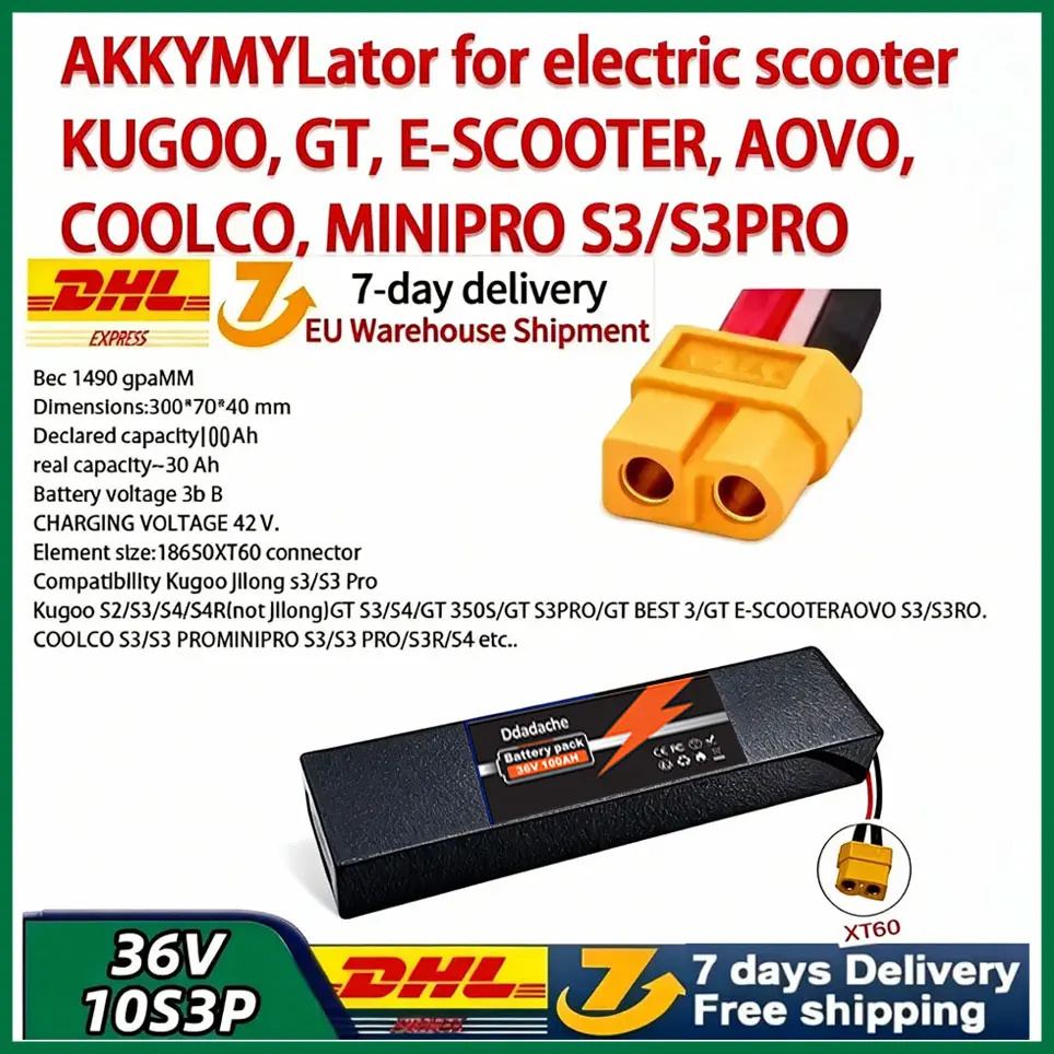 Batterie électrique rechargeable améliorée 10S3P 36V 10000mAh 42V, pack de batteries au lithium 18650 M365 pour connecteurs XT60-JST XT30-JST XT60-SM XT60