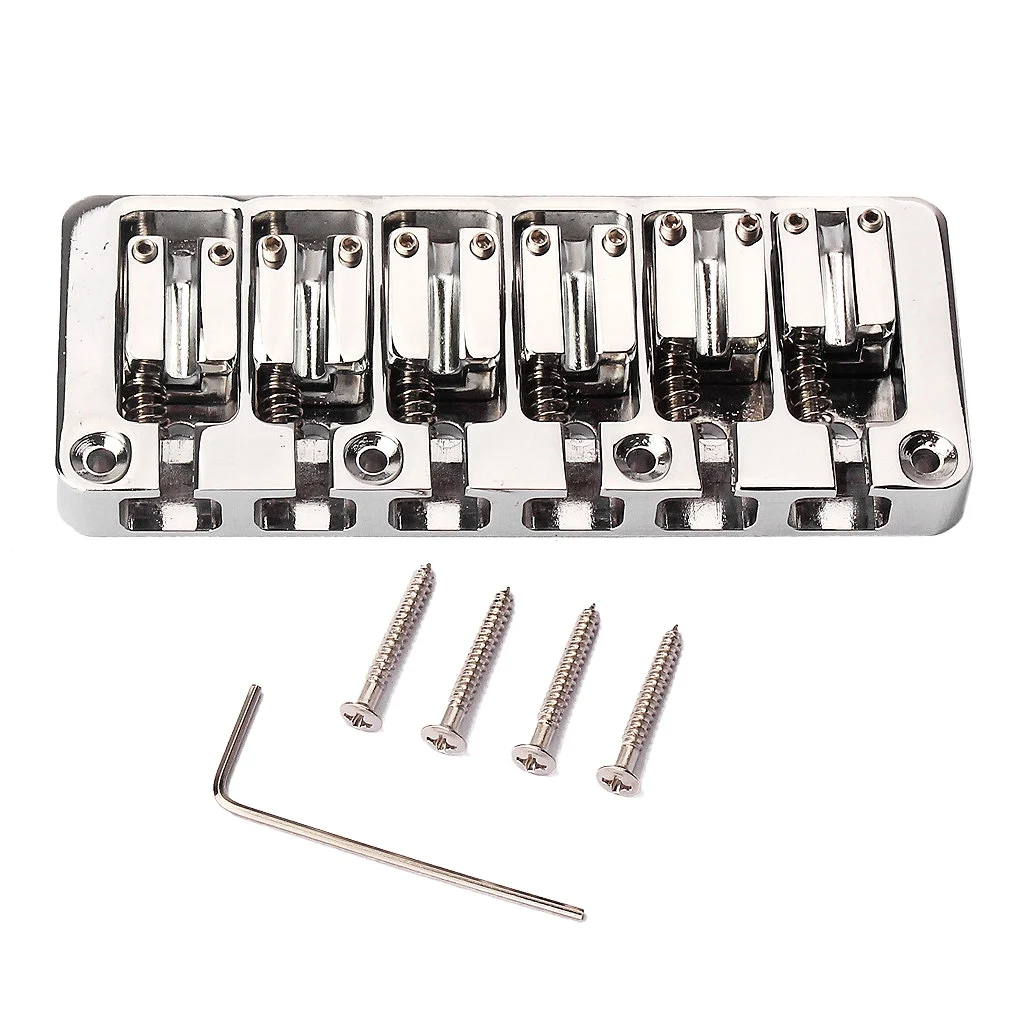 6 String Bass Bridge Bass String Bridge Fixed Hardtail Bridge Adjustable Saddle Chrome Stringed Instrument Accessories