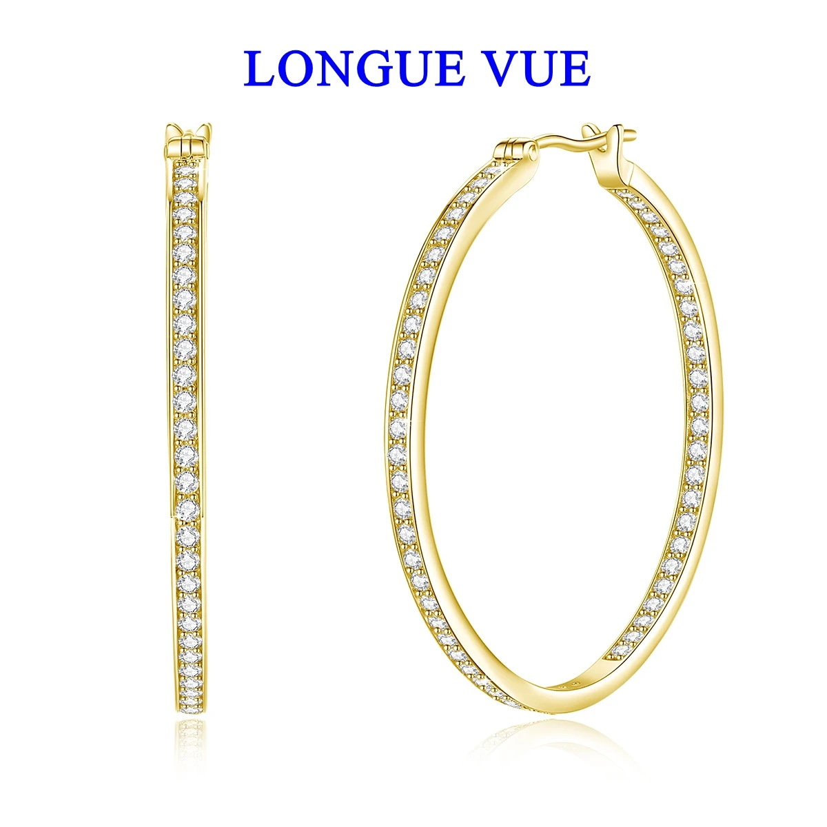 

14 К позолоченные блестящие серьги-кольца для женщин, круглые серьги с муассанитом, ювелирные изделия, подарок на свадьбу Brincos