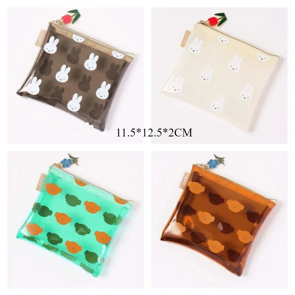 Kawaii Miffy Rabbit Makeup Storage Bag Cartoon Printed Strawberry Pvc Transparent Pen Case Jelly Bag Pen Case Stationery Bag