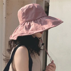 Women Sunshade Hat Summer Thin Sun Protection Hats  Ladies Korean Big Brim Fisherman Hat Sunshade Hat Summer Black Gum Cap