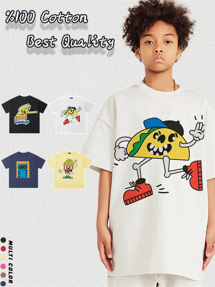 

Baby Boys Summer Clothes Fun Prints Kids T-shirt %100 Cotton Streetwear Short sleeve Cute Popcorn Cheese Tees Child Casual Wear