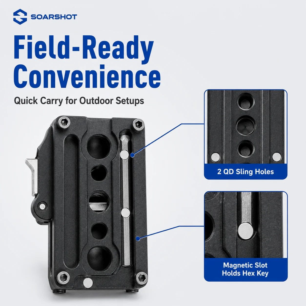 SOARSHOT PTC-65 Picatinny Arca Swiss Quick Release Plate Clamp Adapter ARMS 17S QD Sling Holes CNC Aluminum Tripod Mount - view 2