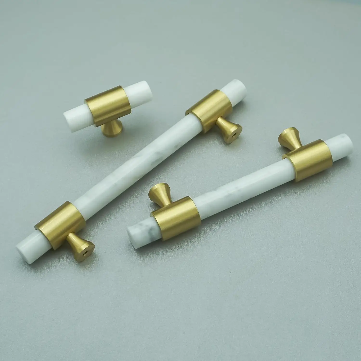 Natural Stone + Brass T Bar Drawer Knobs Green Marble Cabinet Handles Modern Wardrobe Pulls Light Luxury Furniture Hartdware