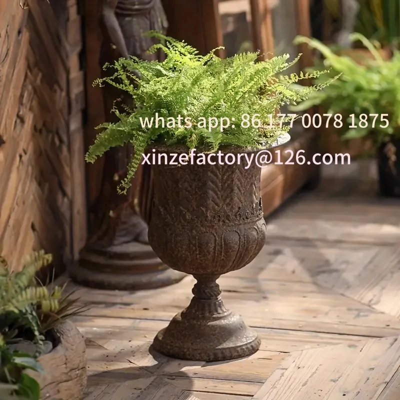 Customizable Purposely Rustic Iron Urn Planter, Vintage Pedestal Vase, Indoor Outdoor Decor, Faux Flower Recommended