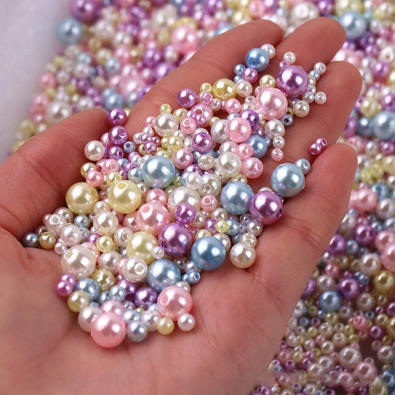 150Pcs Colorful Imitation Pearl Beads With Hole 3-8mm Round Resin Pearl Ball Beads Spacer Loose Beads for DIY Jewelry Craft Make