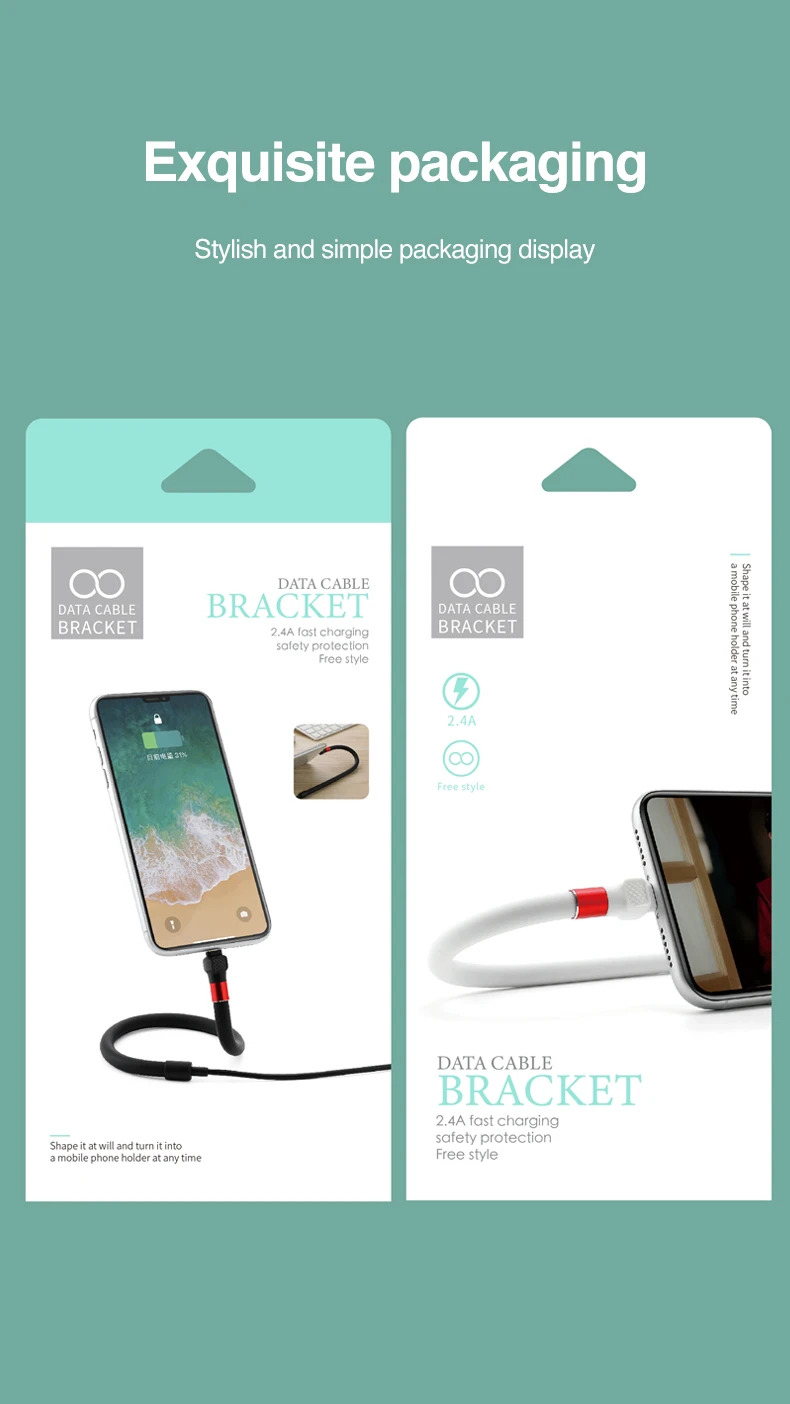 2v1 USB typ C kabel telefon pružné postit se nabíjení kabel depo pro iPhone Xiaomi Huawei Samsung líný kabel plocha telefon držák