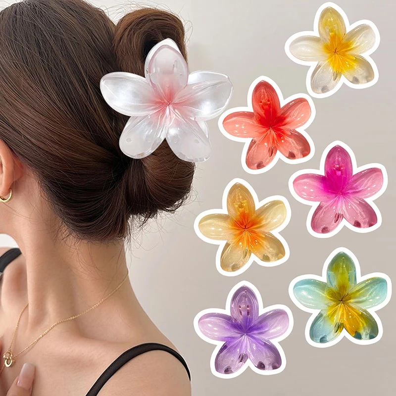 New Bohemia Colored Plumeria Flower Acrylic Hair Clip Women Girls Sweet Hairpin Hair Claws Barrettes Hawaiian Hair Accessories